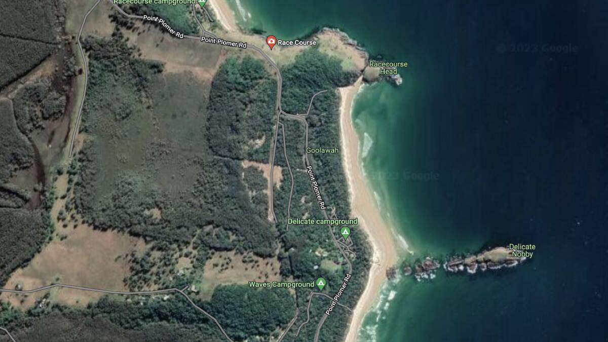 Delicate Nobby and Racecourse Beach are near popular campgrounds. Picture from Google Maps