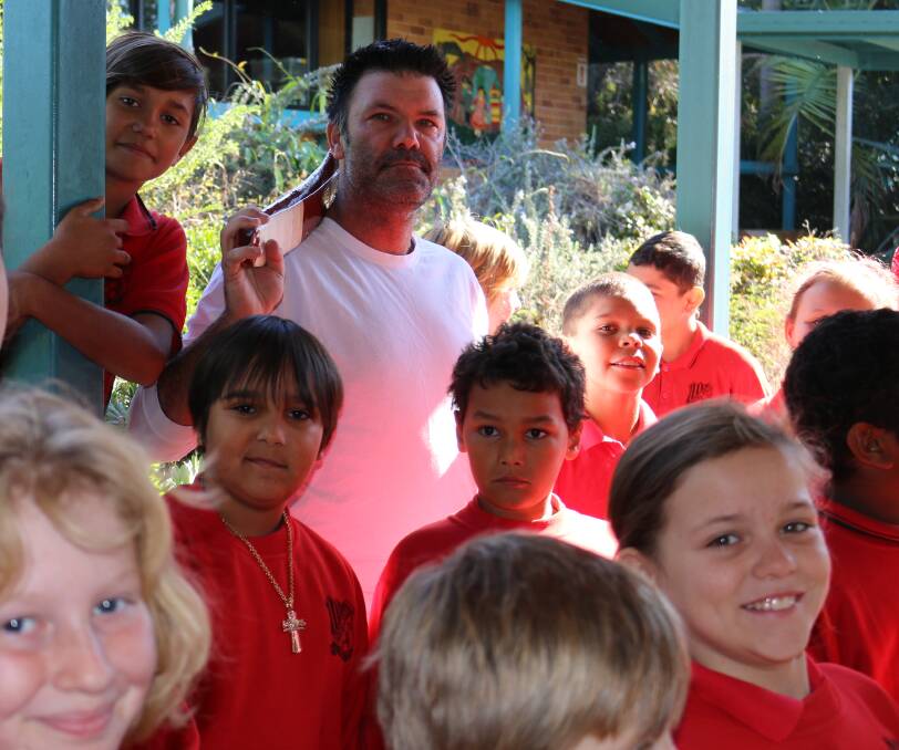 'Uncle Ad': Artist Adam Hill visited Kempsey South Public School last week
