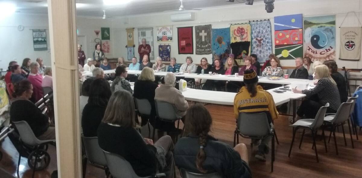 About 60 people attended the meeting to discuss how to bring a permanent GP presence to Stuarts Point on May 25. 