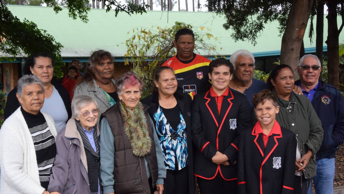 YOUNG AND OLD: SKINIP and WKINIP elders with "future elders", school captain Anslem Campbell-Cook and prospective leader Zailen Campbell-Cook. Photo: Tom Bushnell.