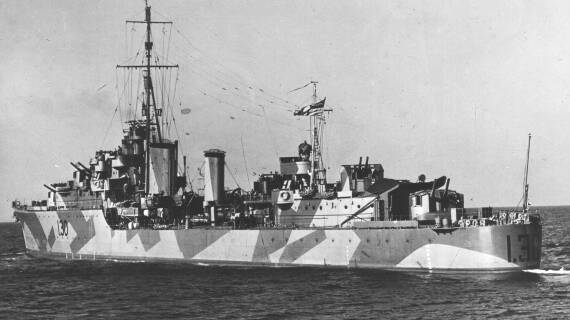 MAIDEN VOYAGE: HMAS Arunta sails for the first time at her commissioning on March 30, 1942. Photo: Royal Australian Navy.