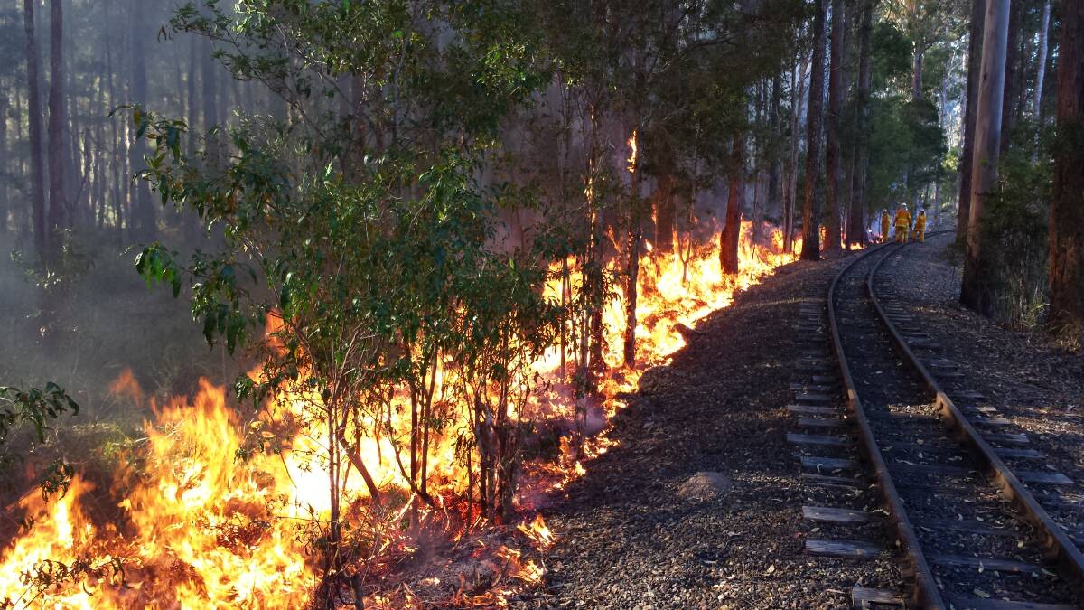 Preventative action: NSW Fire and Rescue Wauchope performed a back burning operation at Timbertown. It is expected that the bushfire season will be brought forward. Pic: Timbertown