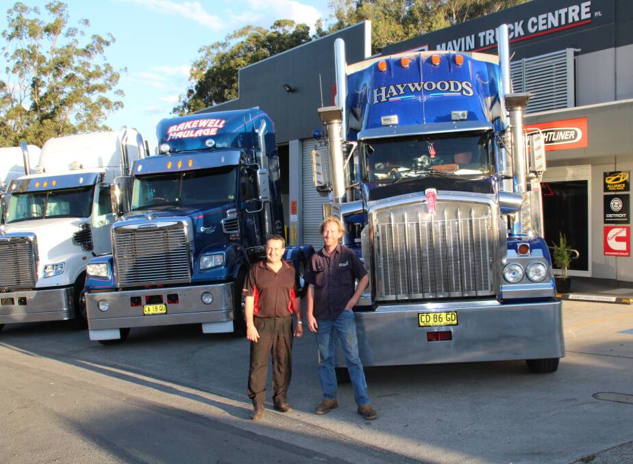 Director of Mavins Truck Centre Kempsey Dean Mavin with president of the North Coast Trucking Social Club Christopher Slocombe.