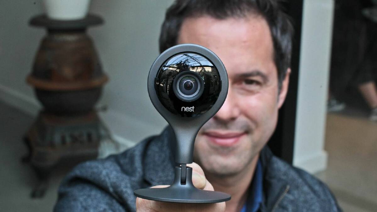 Maxime Veron pictured with a Google Nest security camera, which is new to Australia. Photo: Ben Rushton