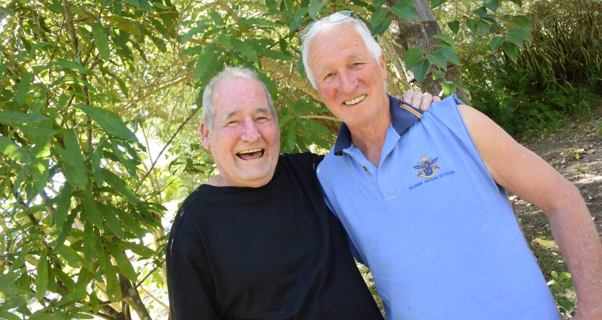 Together again: Brothers Ron and Neville Smythe were reunited in Kempsey earlier this week, 20 years after they had last seen each other. Photo: Lachlan Leeming.