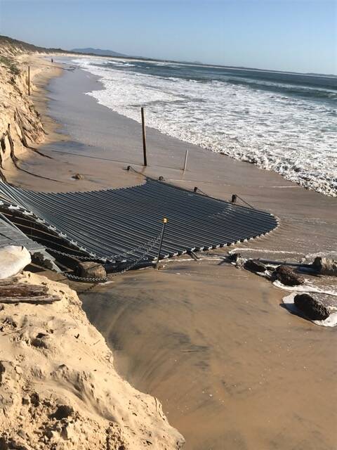 Demolished: Storms and high tides have eroded the land from around the beach access ramp at Hat Head in recent weeks, with Kempsey Council announcing it temporarily closed. Photo: Kempsey Shire Council. 