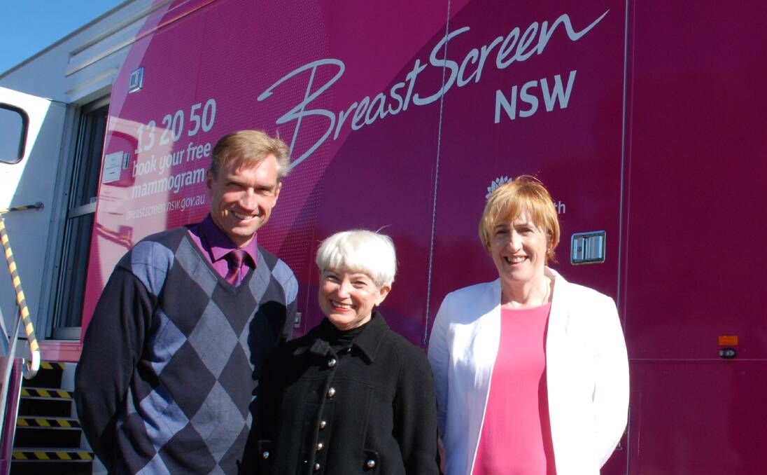 MNCLHD Chief Executive Stewart Dowrick, Kempsey Shire Mayor Liz Campbell and BreastScreen North Coast Director Jane Walsh at the launch of the mobile unit in Kempsey in 2015.