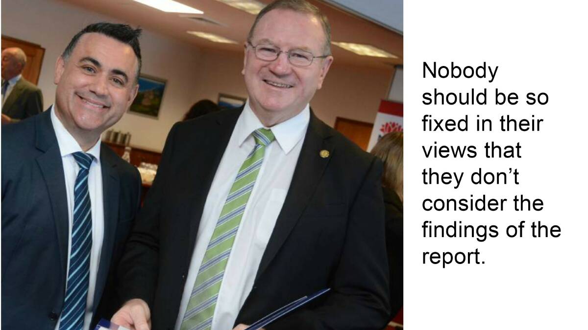 Awaiting the report: Minister for regional development John Barilaro and Member for Myall Lakes Stephen Bromhead in Taree on Tuesday. CLICK THE PHOTO TO READ THE FULL STORY
