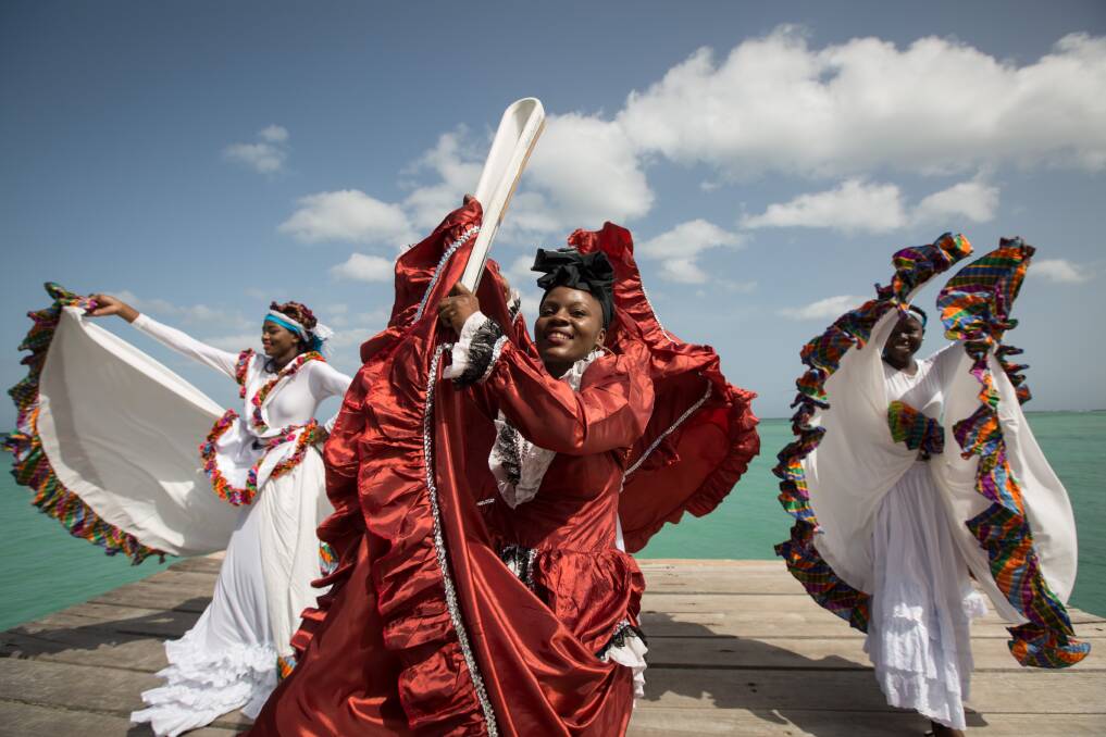 Visit of the Queen's Baton to Pigeon Point Heritage Park (with baton being carried by Tobagan traditional dancers) , in Trinidad And Tobago, on 30 May 2017.  Photo: GC2018.