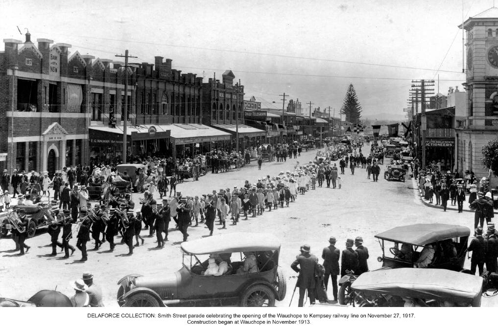 DELAFORCE COLLECTION: Smith Street parade celebrating the opening of the Wauchope to Kempsey railway line on November 27, 1917.
Construction began at Wauchope in November 1913.