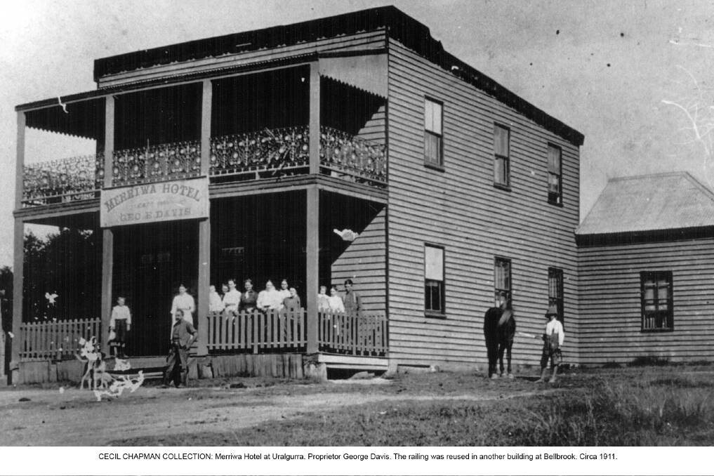 CECIL CHAPMAN COLLECTION: Merriwa Hotel at Uralgurra. Proprietor George Davis. The railing was reused in another building at Bellbrook. Circa 1911.