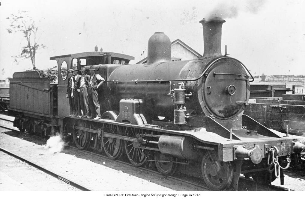 TRANSPORT: First train (engine 583) to go through Eungai in 1917.