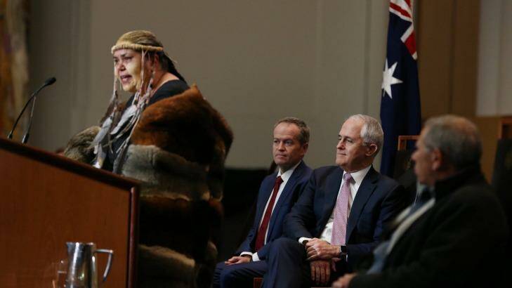 Tina Brown delivers the Welcome to Country at the opening of the 45th Parliament Photo: Andrew Meares