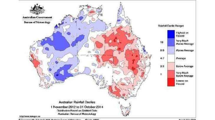 Last two years have been dry across most of eastern Australia. Photo: BoM