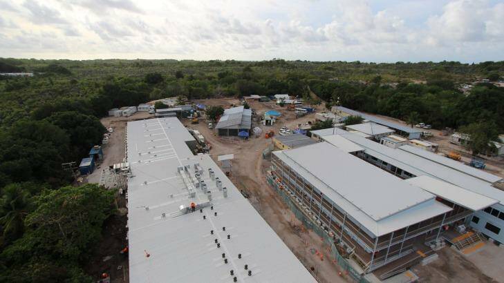 The Nauru Detention centre being rebuilt in 2013 after riots and fires damaged much of the structure. Photo: Canstruct