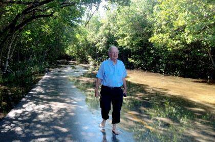 Rising concern: Geologist Harold Wanless takes a stroll through flooded Miami streets.