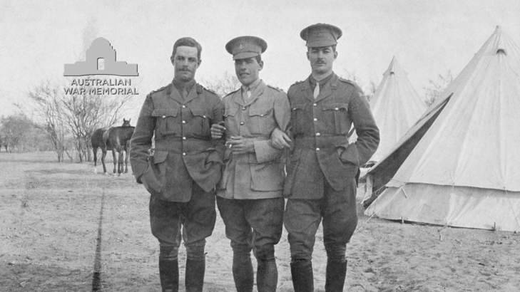 CLASSMATES: Lieutenant Cyril Albert Clowes (left) and his brother Lieutenant Norman Clowes (right) pose with E.L Vowles, who would go on to be commandant of Duntroon from 1945 to 1948. Photo: Image used with the permission o