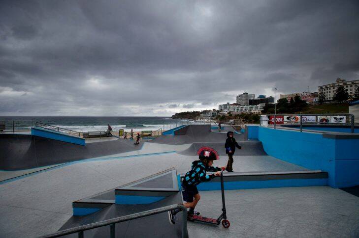 NEWS SHD Wet Weather A storm cloud hovers over the skate park at Bondi Beach, Sydney where the competition Beast of Bondi is starting late due to this on Saturday the 4th of November 2017 NEWS SHD Picture by FIONA MORRIS    