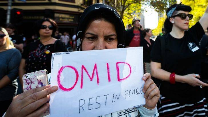 Melburnians protest over treatment of refugees, after the death of Omid. Photo: Chris Hopkins