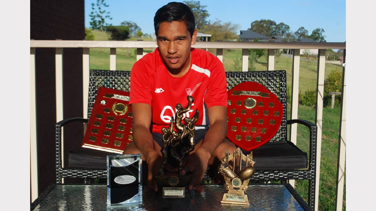 Rising star: Royce Close with the awards he won at the Mid North Coast and Macleay Valley Eagles presentation nights