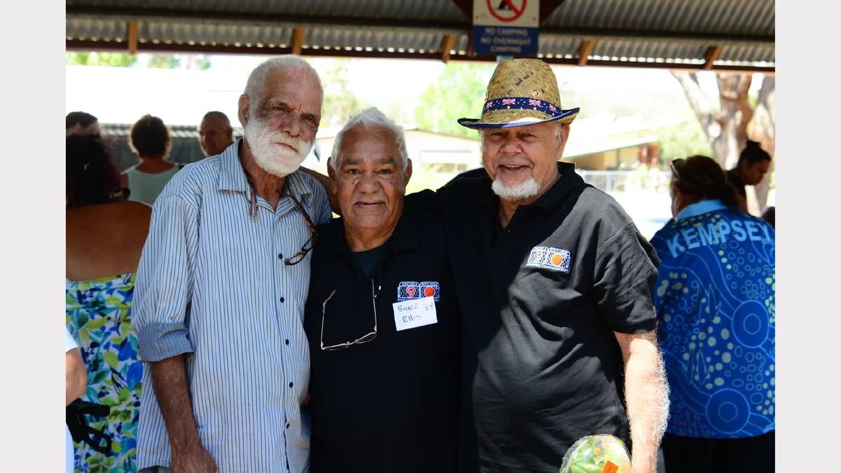 Former Kinchela Boys Home residents Milton Budge, Bruce Ellis and Joe Munday were reunited at the Dunghutti-Ngaku Aboriginal Art Gallery in South Kempsey on Friday.