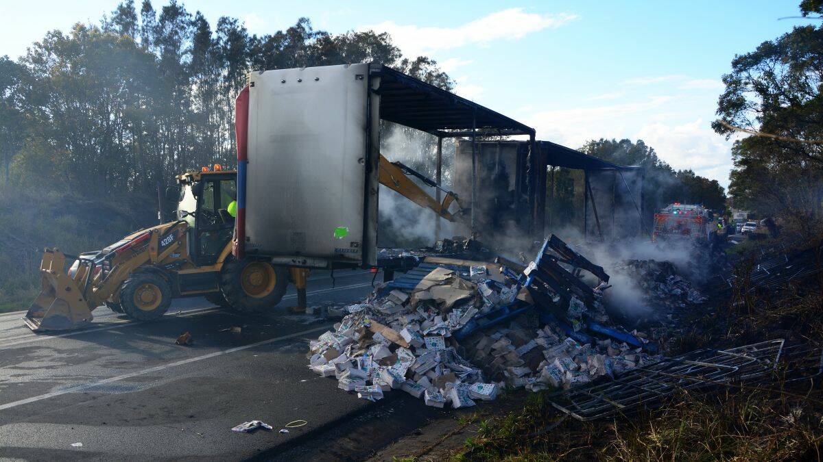 Delays: a clean-up operation is underway after a truck fire on the Pacific Hwy 200m south of the Clybucca service centre this morning.