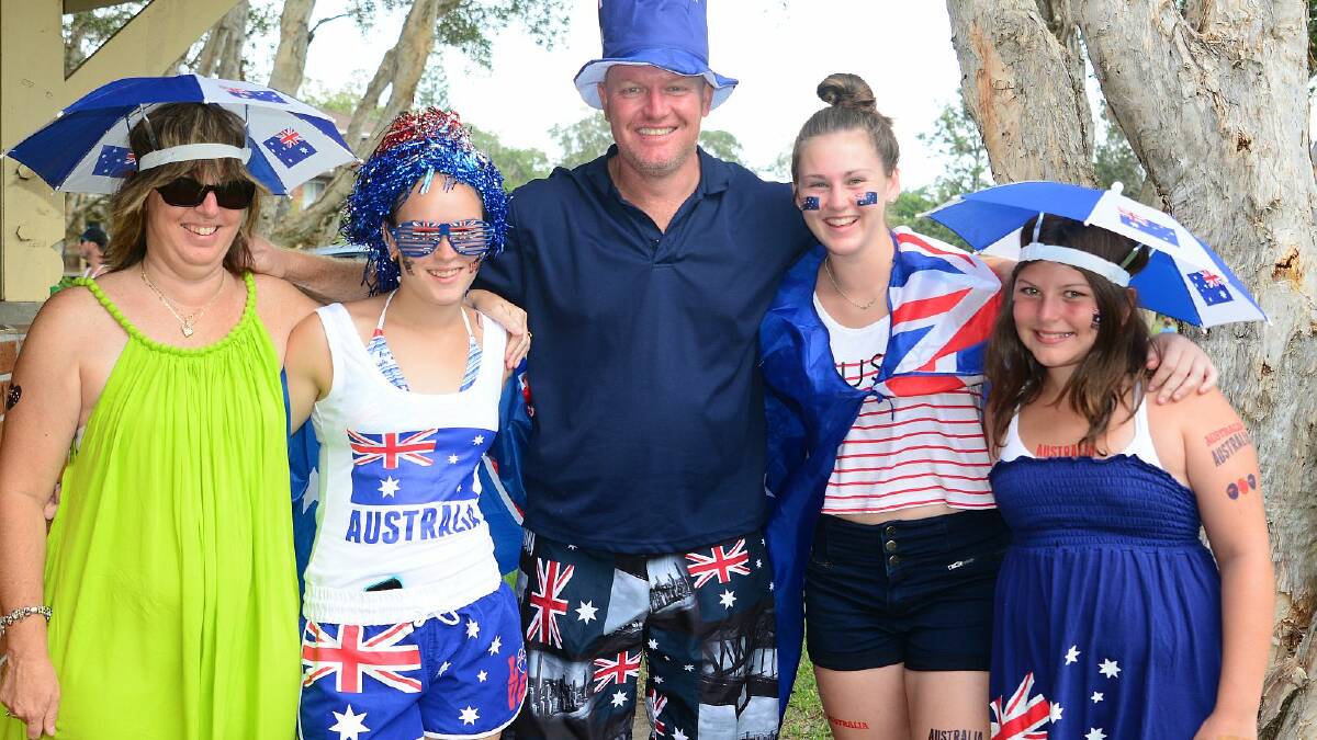 True Blue: Jodie, Courtney, Darren and Holly Holmes celebrate Australia Day with Shannon Ellis (second from right)