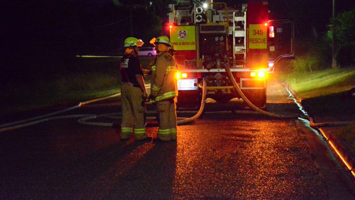 Kempsey firefighters on the scene of last night's (Thursday) fire at Melville High School