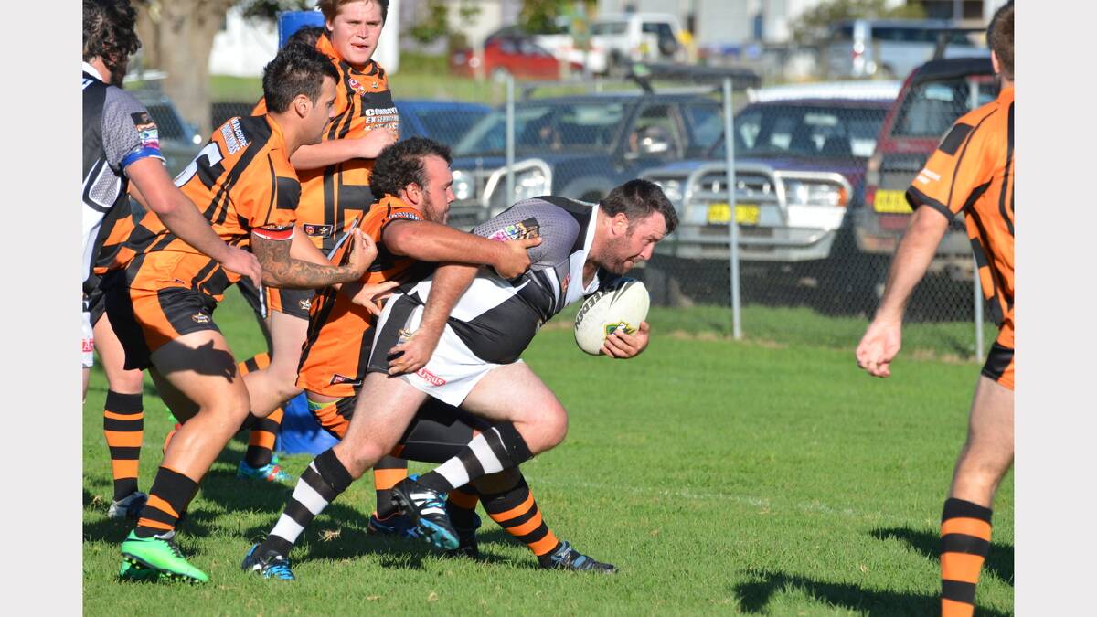 Clint McCabe strives for the try line in the Magpies win over Comboyne on the weekend.