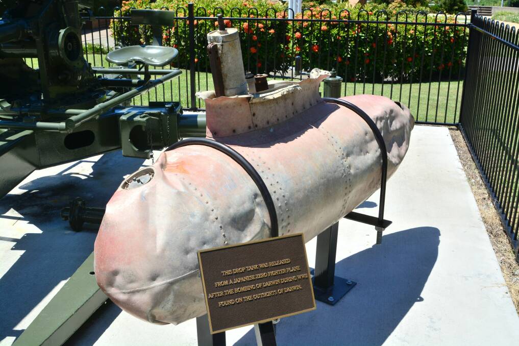The WWII Japanese Zero fuel drop-tank now on display outside the Kempsey-Macleay RSL sub-branch