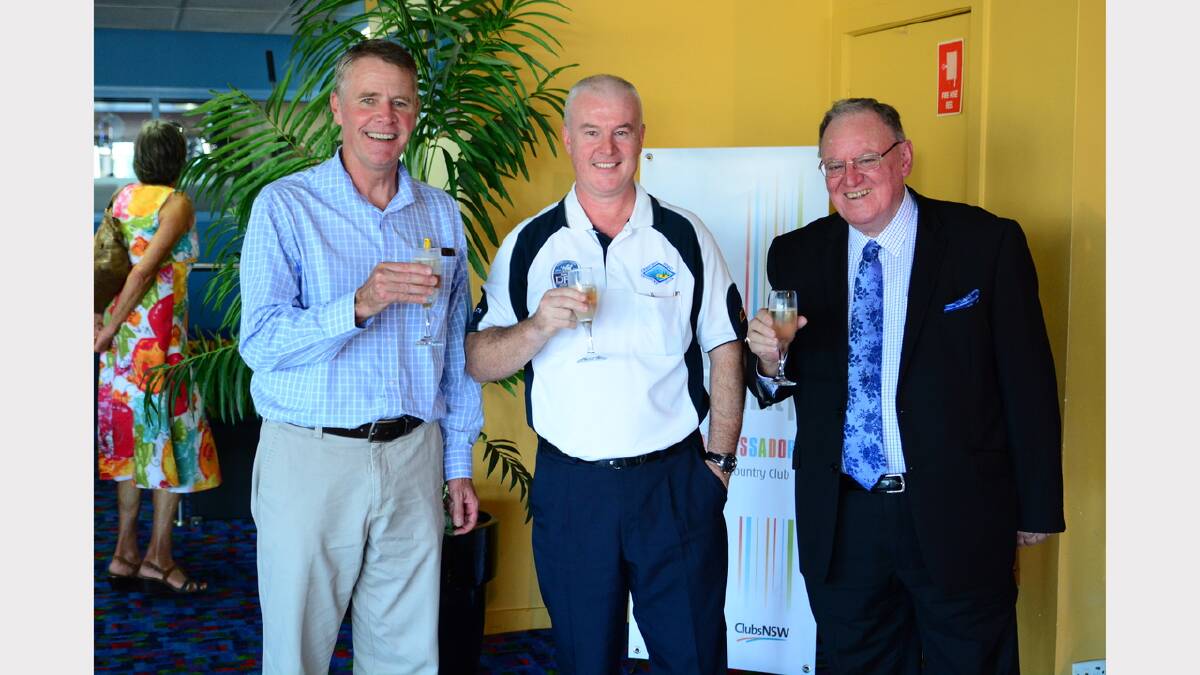 Cheers: Andrew Stoner, Crescent Head Country Club Secretary-Manager Colan Ryan and ClubsNSW president Peter Newell celebrate the Crescent Head Country Club’s purchase of the land on which the club sits from the NSW Crown Lands Department.

