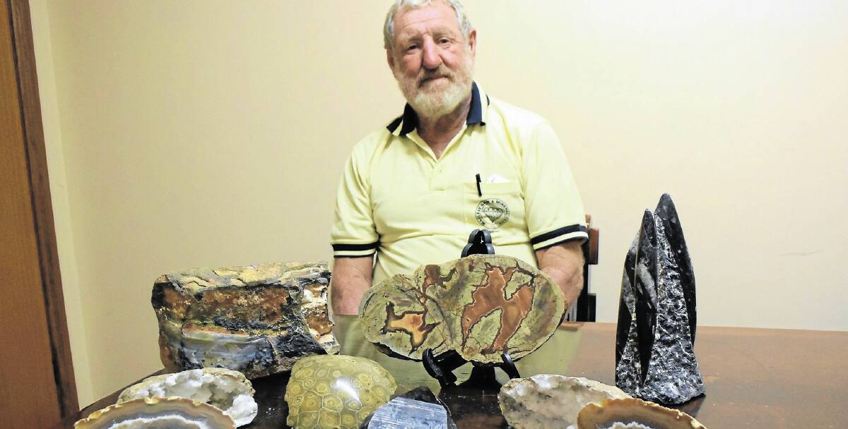 Macleay Gem and Mineral Club president Dallas Kemp pictured with a few items from his collection. He will be selling some of them tomorrow in Kempsey at the club’s annual auction 