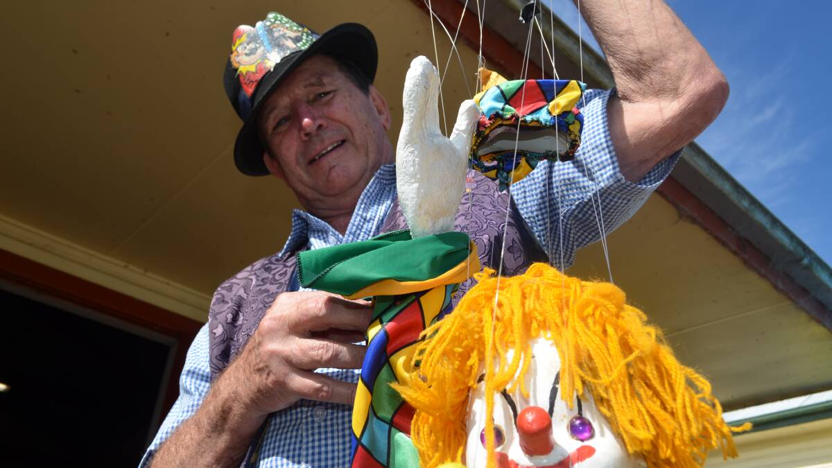 So many smiles: Kempsey local and Funtime Puppet Theatre founder and performer Jerry van der Veer has hung up his puppets and marionettes after 26 years of performing at the Kempsey Show. Jerry is pictured here with George the Clown 