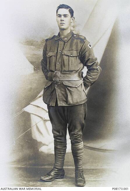 Studio portrait of 3207 Private (Pte) George Henry Jackson, 1st Pioneer Battalion, of Kempsey, NSW. He was a labourer prior to enlistment.