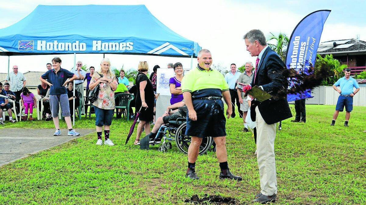 Member for Oxley Andrew Stoner turns the first sod at the East Kempsey site of the new Macleay Options care home for ageing people with disabilities...