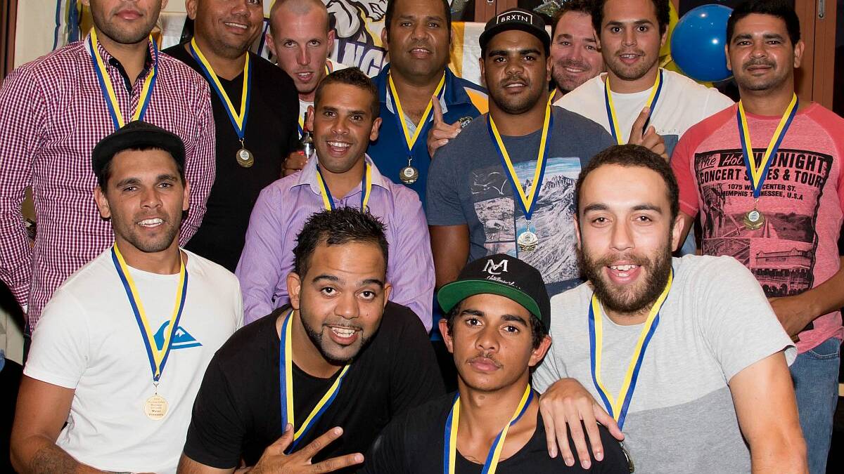 Premiers: The Mustangs first grade squad with their medallions from the club's presentation night.