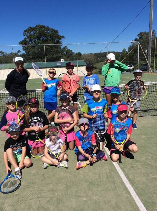 Having a ball: participants in the South West Rocks holiday tennis clinic.
