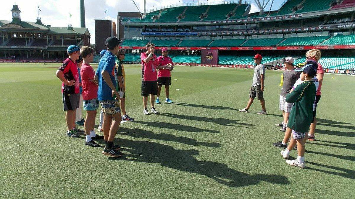 Playing on the SCG: Young cricketers from the Macleay Valley dtest their skills on the Sydney Cricket Ground last Thursday as part of their annual Big Bash trip.