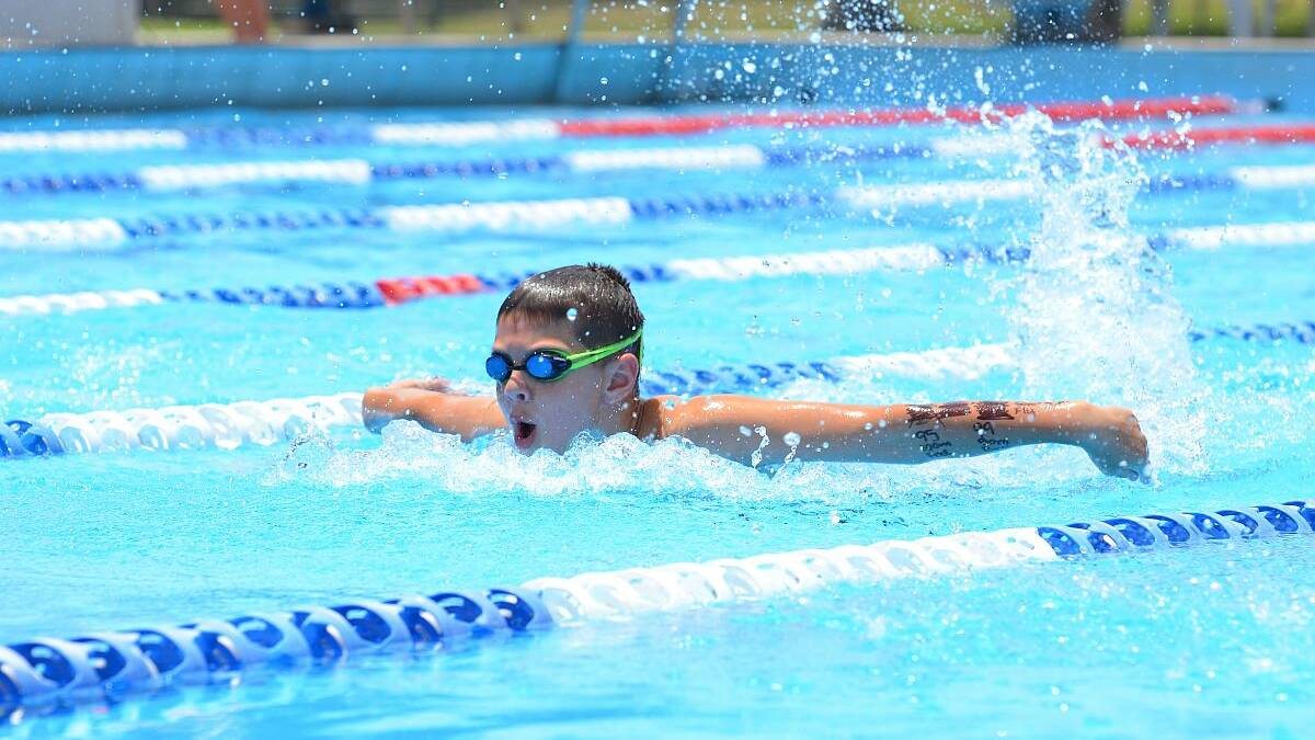 Float like a butterfly: 11 year old Lachlan Munday from the Kempsey Swimming Club in his 50m butterfly event on Saturday. Photo: Penny Tamblyn.
