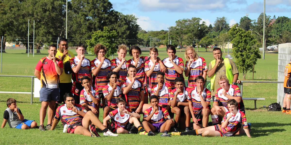Taking a stand: The Macleay U16s junior rugby league side took part in the shoosh for kids campaign on Saturday. Photo: Supplied.