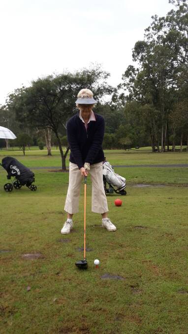 Swing: Robin Taylor prepares to tee off at the Kempsey Golf Club in last Wednesday's ladies competition. Photo: Supplied.