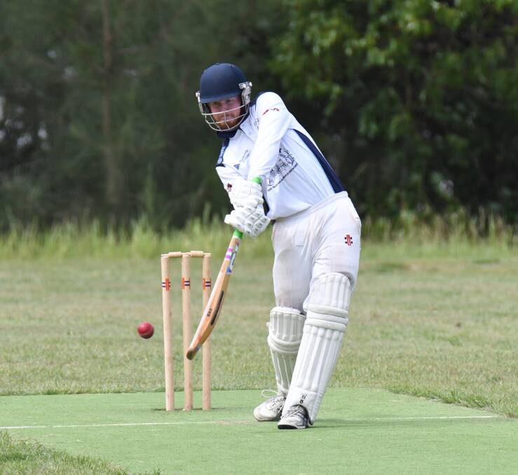 Connection: Nulla batsman Dan Baker at the crease in the match against Frederickton. He went on to score 91. Photo: Penny Tamblyn.