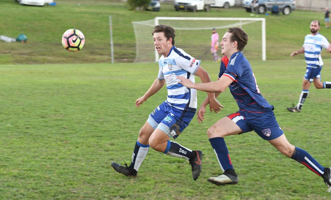 Cruel blow: Daniel Saul suffered a groin injury with 10 minutes remaining in the Rangers' 5-0 victory over Wauchope. Photo: Penny Tamblyn.