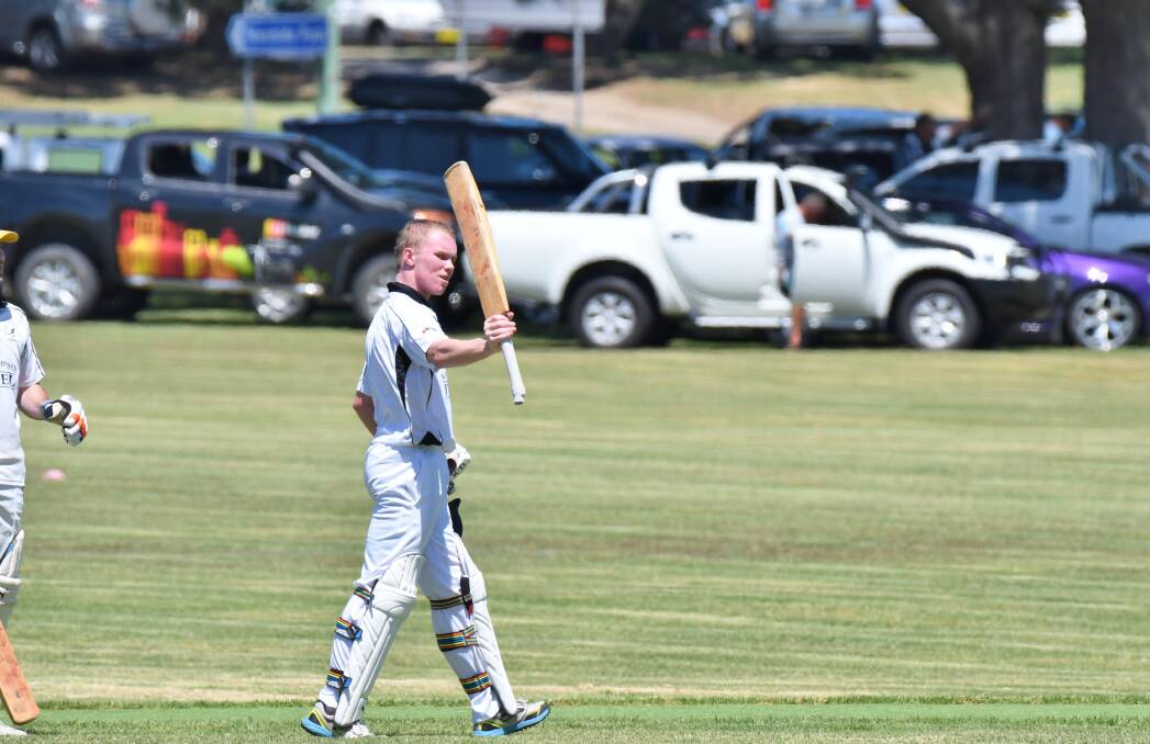 Ton: Jackson Korn after scoring his first century. Photo: Penny Tamblyn.