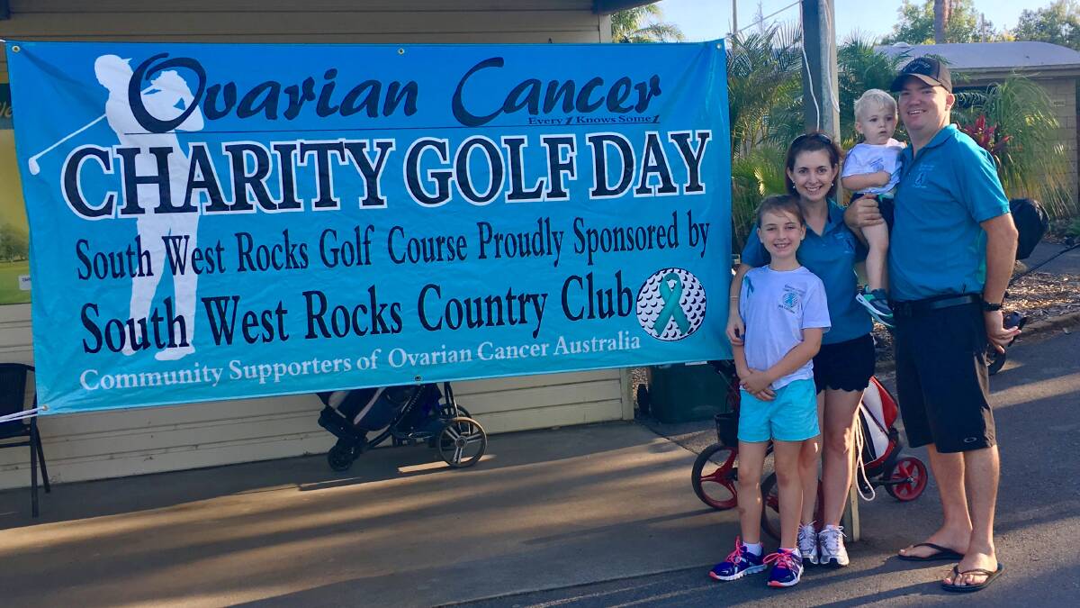Jason and Louise Bear with their children Darcy and Liana at the Ovarian Cancer Charity Golf Day which raised over $25,000.