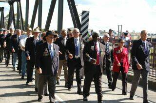 Veterans crossing over the Kempsey traffic bridge during last year’s march.