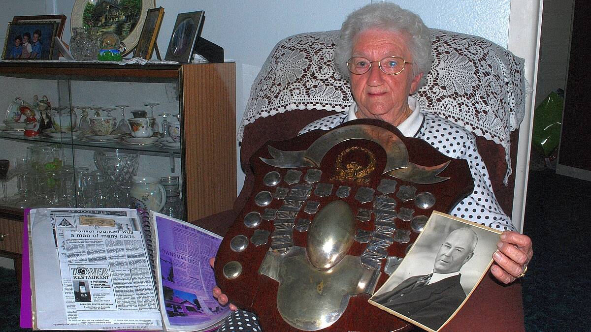 Norma Cooper was reunited with briefly with the rugby league trophy named after her famous father Bill Flanagan.