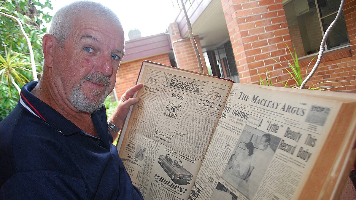 Look at him now: Australia's heaviest newborn baby, Stephen Lyttle, will mark his fiftieth birthday tomorrow. He is pictured with a Macleay Argus report of his birth on Australia Day, 1963