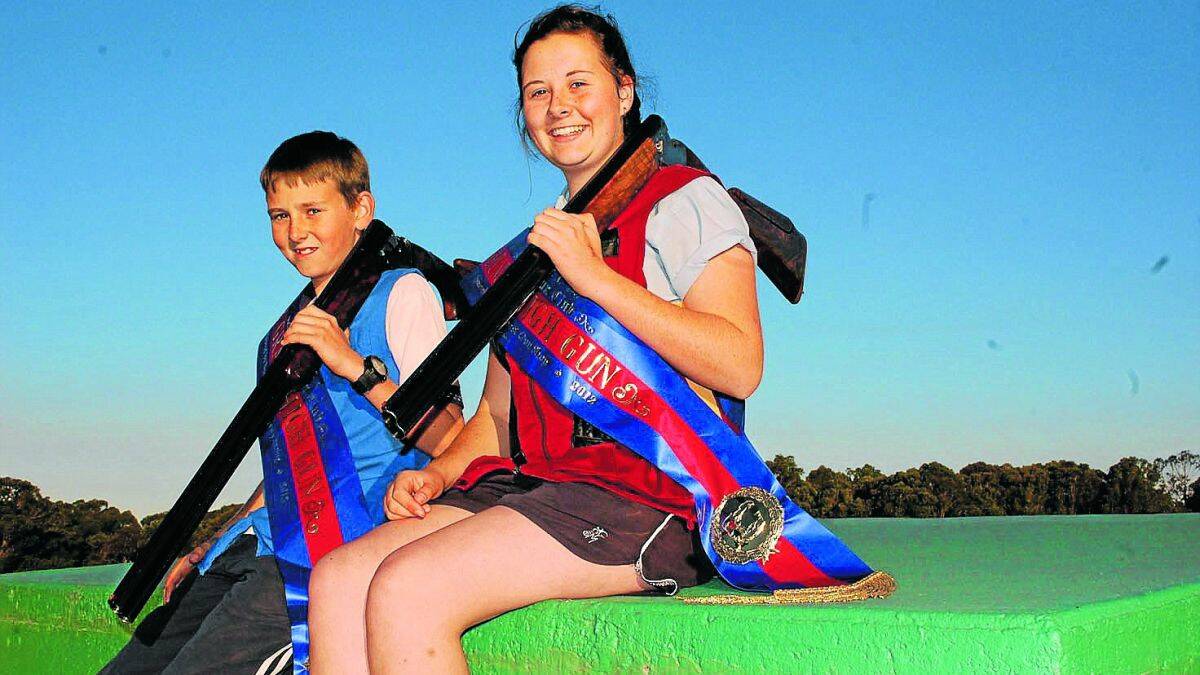 Eagle eyes: Brother and sister William and Emily Saul (right) will feature in the NSW Clay Target Championships, at Wagga Wagga, with their clubmate Margaret Bourke