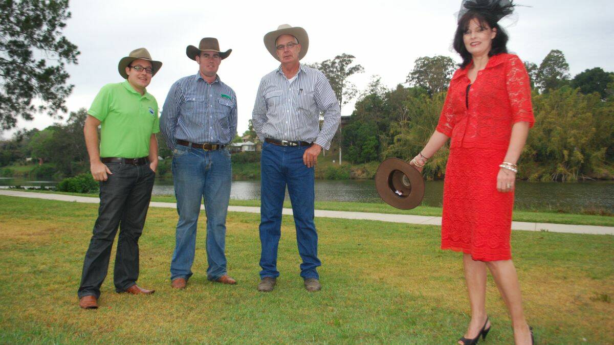 For the record: Kempsey Race Club chairman Jarrod Lipscombe, Kempsey Stock and Land’s Laurie and Ian Argue, and The Boutique owner Rebecca Le Brocq, show their support for the Akubra-wearing world record attempt at Riverside Park